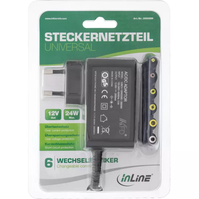 InLine univerzálny napájací zdroj, 12 V / 24 W so 6 vymeniteľnými konektormi