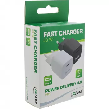 InLine USB nabíjačka Single USB-C, Power Delivery, PPS, 33W, čierna