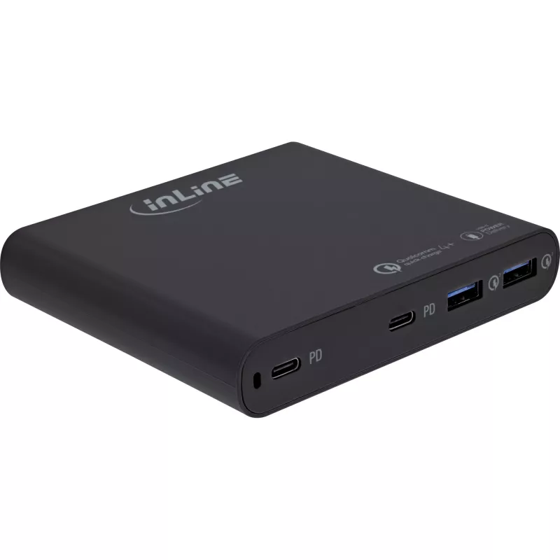 InLine GaN USB napájací adaptér, 4 porty, 2x USB-C + 2x USB-A, 120 W, čierny (31515B)