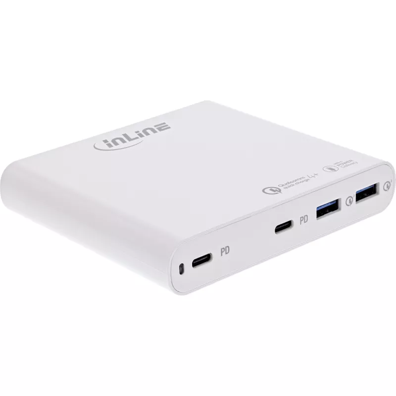 InLine USB napájací zdroj, GaN nabíjačka, 4-násobná, 2x USB-C + 2x USB-A, 120W, biela