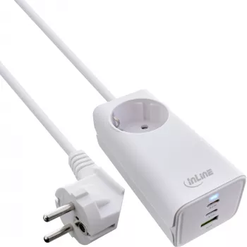 InLine USB napájací zdroj, GaN nabíjačka, 2x USB-C, 1x USB-A, PD 3.0, bezpečnostná zásuvka