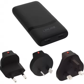 USB napájací zdroj nabíjačka InLine 31519B Dual USB-C 65W sieťový adaptér s dvoma USB-C konektormi