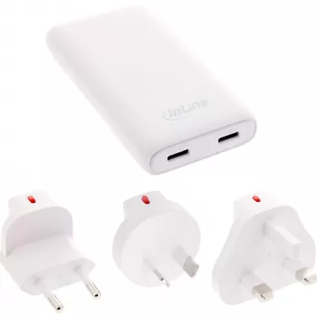 USB napájací zdroj InLine 31519C Dual USB-C 65W – Dual-USB-C konektory, 65 W celkový výkon
