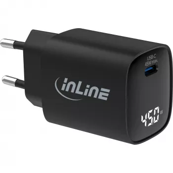 InLine USB PD napájací zdroj, GaN nabíjačka, 1-port, USB-C, 45W, s displejom