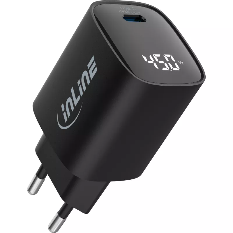 InLine USB PD napájací zdroj, GaN nabíjačka, 1-port, USB-C, 45W, s displejom