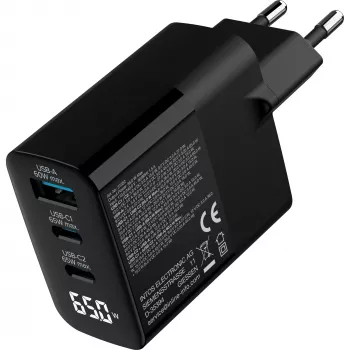 InLine USB PD napájací zdroj, GaN nabíjačka, 3-násobná, USB-C + USB-A, 65 W, s displejom