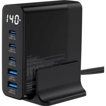 InLine USB PD napájací zdroj, GaN nabíjačka, 5-port, USB-C + USB-A, 140W, s displejom