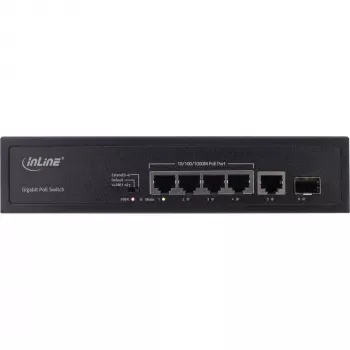 Neřízený switch InLine PoE+ Gigabit Network Switch 5 portov 4x PoE+ 1x SFP 1 Gb/s desktop