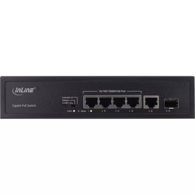 Neřízený switch InLine PoE+ Gigabit Network Switch 5 portov 4x PoE+ 1x SFP 1 Gb/s desktop