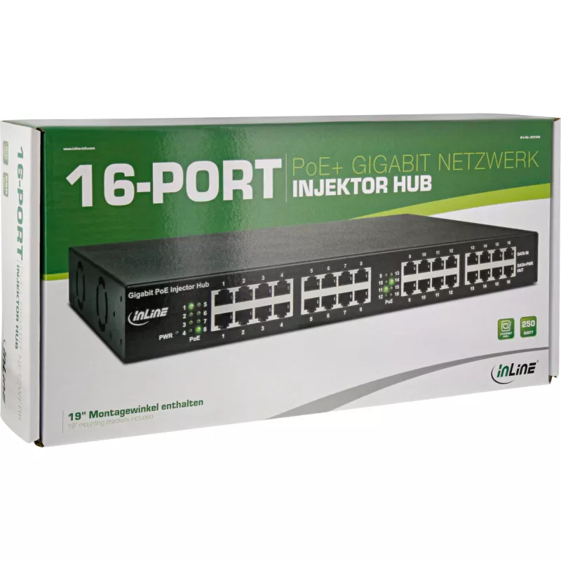 InLine PoE+ Gigabit Injector Hub 16 portov PoE+, 19