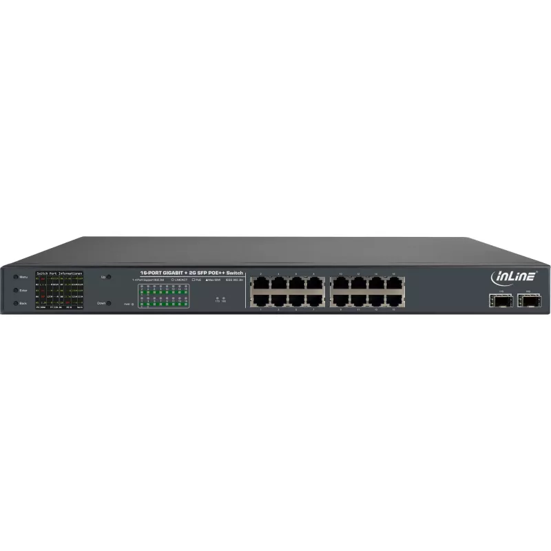 InLine PoE+ Gigabit sieťový switch 24 port, 1 Gb/s, 2xSFP, 19 inch 1HE (vrátane držiakov)