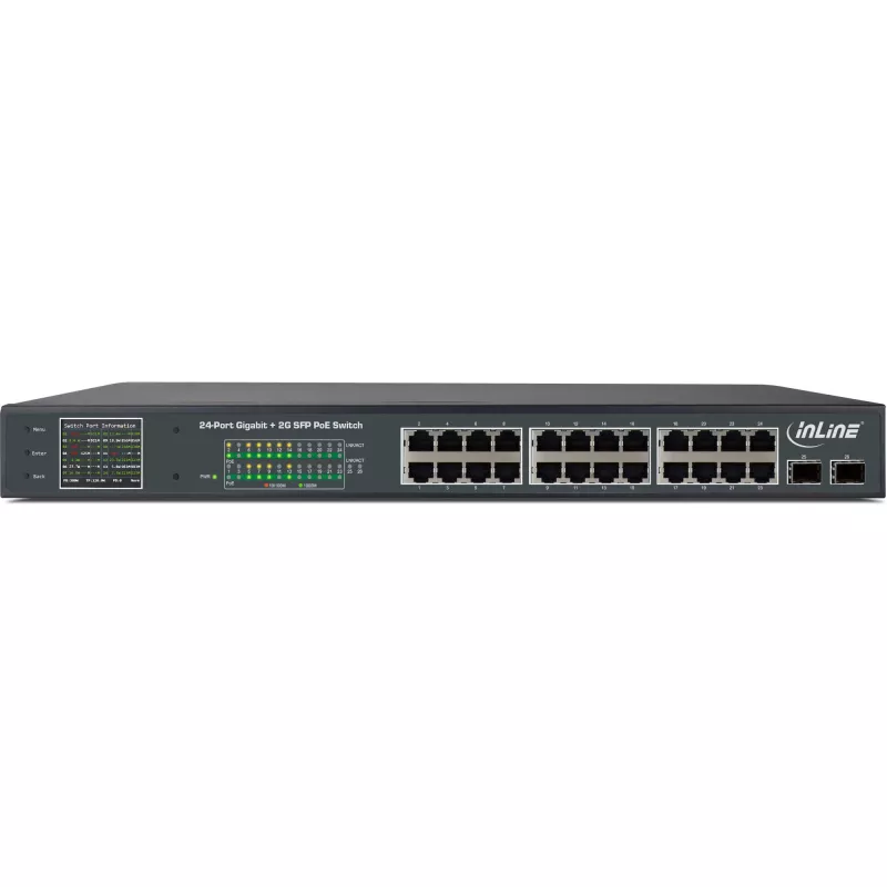 InLine PoE+ Gigabit Network Switch 24 portov, 1 Gb/s, 2x SFP, 19