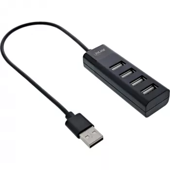InLine USB 2.0 4-portový hub, Type-A konektor samec na 4x Type-A konektor samica, čierny, 30 cm, tenký