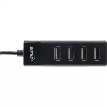 InLine USB 2.0 4-portový hub, Type-A konektor samec na 4x Type-A konektor samica, čierny, 30 cm, tenký