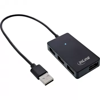 InLine USB 2.0 4-portový hub, Type-A konektor samec na 4x Type-A konektor samica, čierna, 30 cm