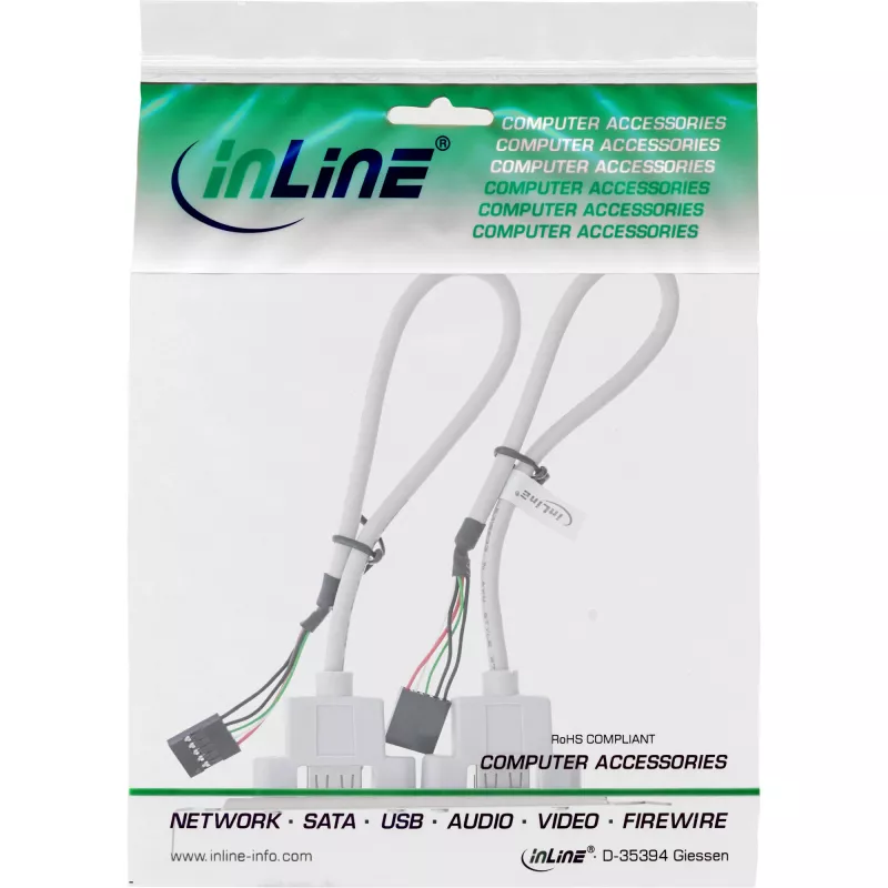 InLine záslepka slotu 2x USB 2.0 Type-A konektor samica na 2x 5-pin interný header 0,3m