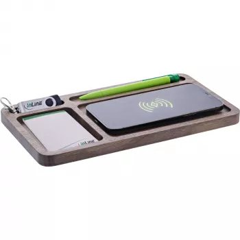 Organizér InLine WoodCharge s Qi nabíjacou plochou a USB napájacím zdrojom