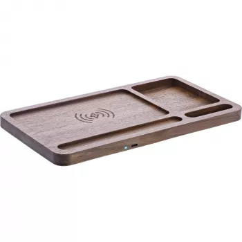 Organizér InLine WoodCharge s Qi nabíjacou plochou a USB napájacím zdrojom