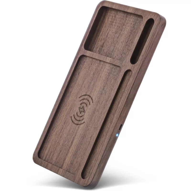 Organizér InLine WoodCharge s Qi nabíjacou plochou a USB napájacím zdrojom