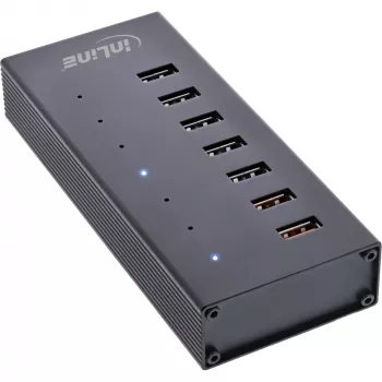 InLine USB 3.2 Gen.1 7 portový hub hliníkové puzdro s 2,5A napájacím zdrojom, čierny