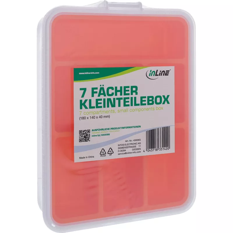 InLine Krabička na drobný materiál, 7 priehradiek, 180 x 140 x 40 mm, oranžová