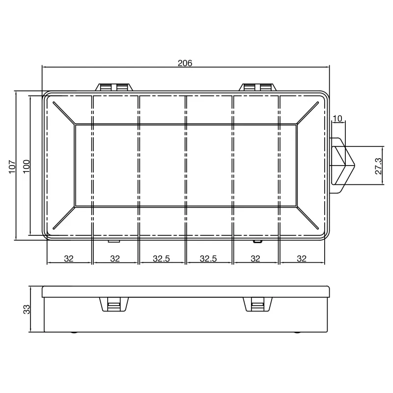 InLine Krabička na drobné diely, 6 priehradiek, 206x107x33mm, priehľadná