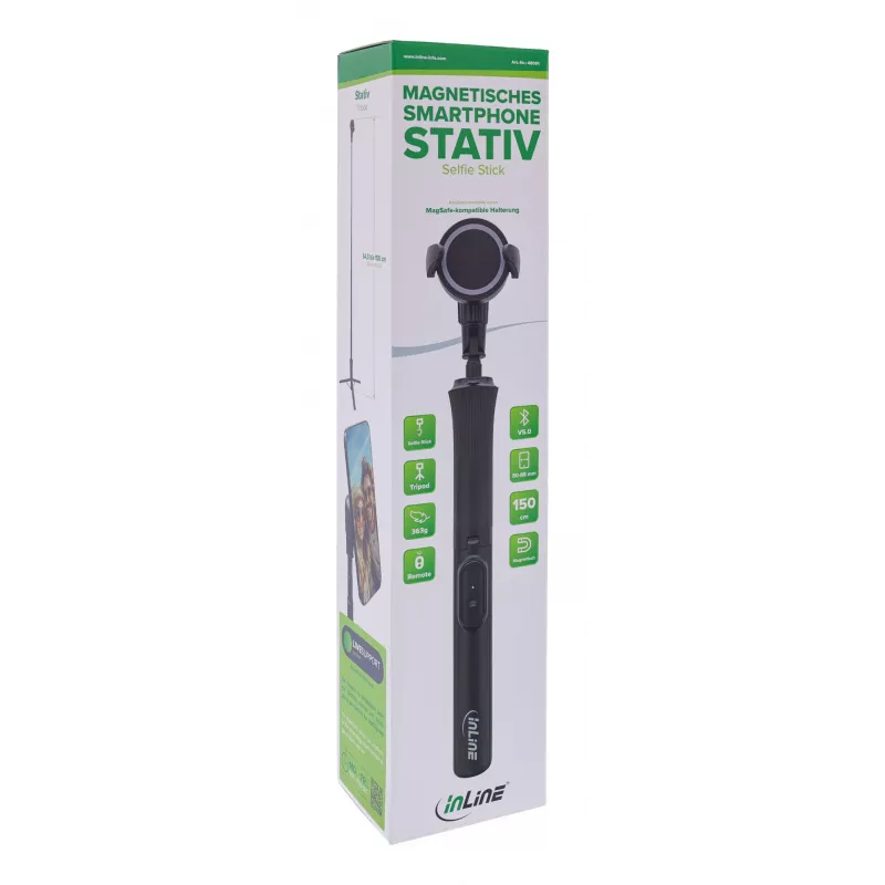 Selfie tyč statív InLine 48091 s Bluetooth diaľkovým ovládaním – výsuvný držiak na smartfón