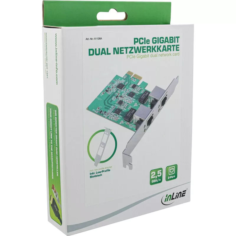 InLine 51126A Sieťová karta Dual 2,5 Gigabit, 2x RJ45, PCIe x1, vrátane LP držiaka