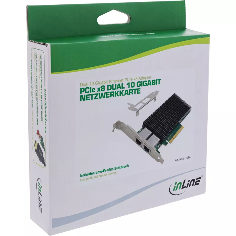 InLine Dual 10-Gigabit sieťová karta, 2x RJ45 10Gb/s, PCIe x8, vrát. LP držiaka