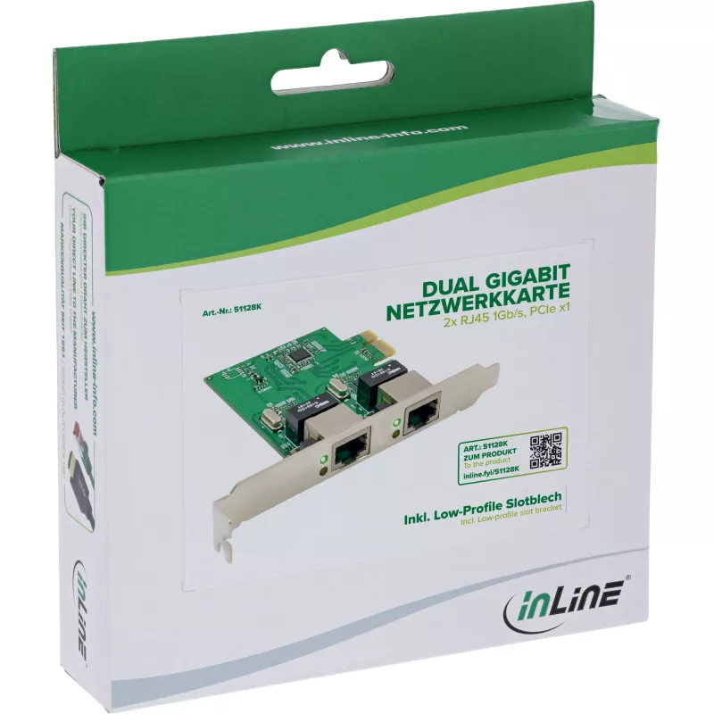 Sieťová karta InLine 51128K Dual Gigabit 2x RJ45 PCIe x1