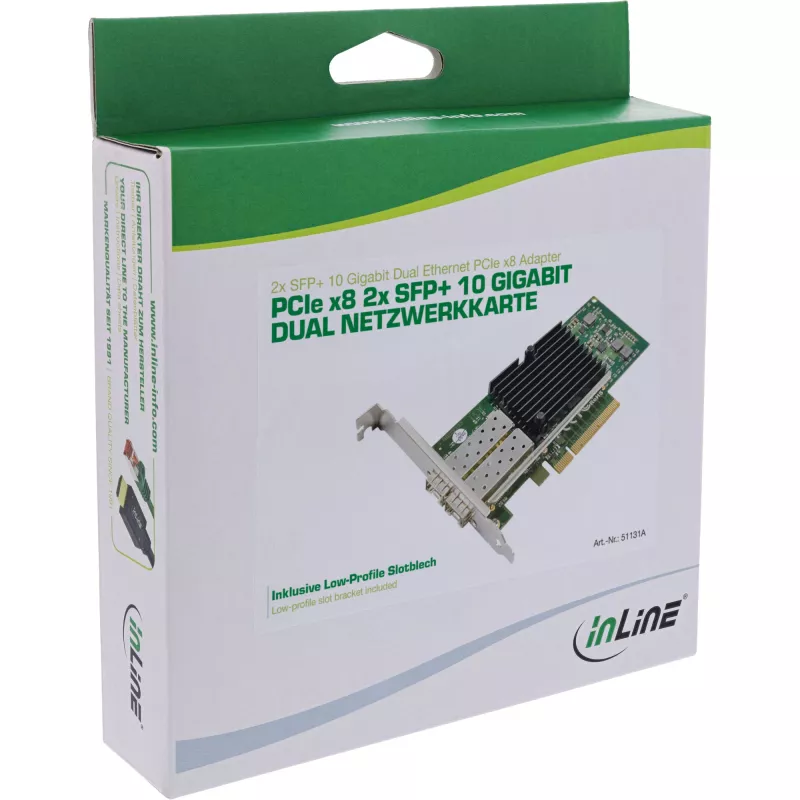 InLine Dual 10 Gigabit sieťová karta, 2x SFP+, PCIe x8, vrát. LP záslepky