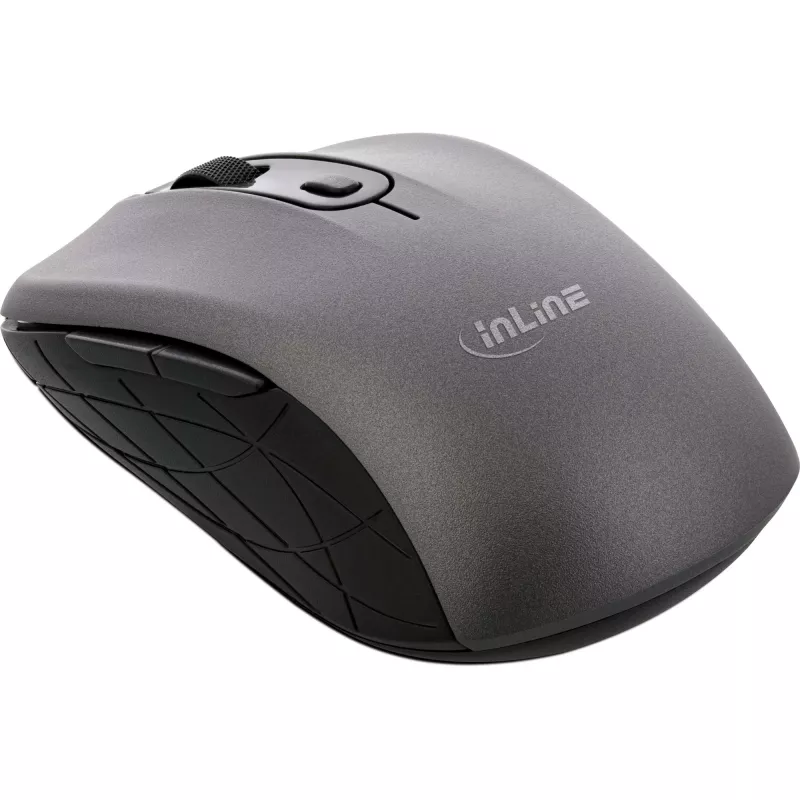 InLine Myš 3-in-1, Bluetooth + 2x 2,4 GHz, 5 tlačidiel, optická, sivá/čierna