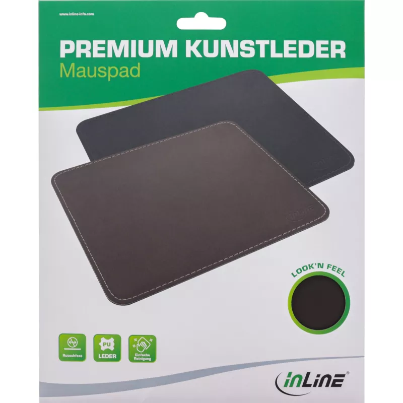 InLine podložka pod myš Premium PU koža čierna, 255x220x3mm