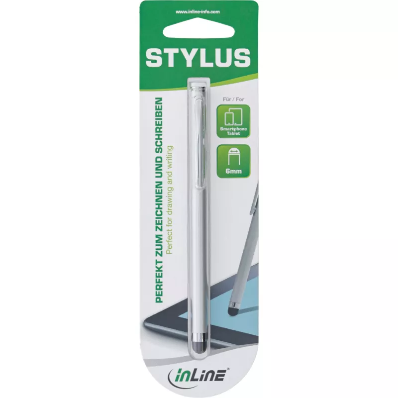 InLine stylus, pero pre dotykové obrazovky smartfónov a tabletov, strieborné