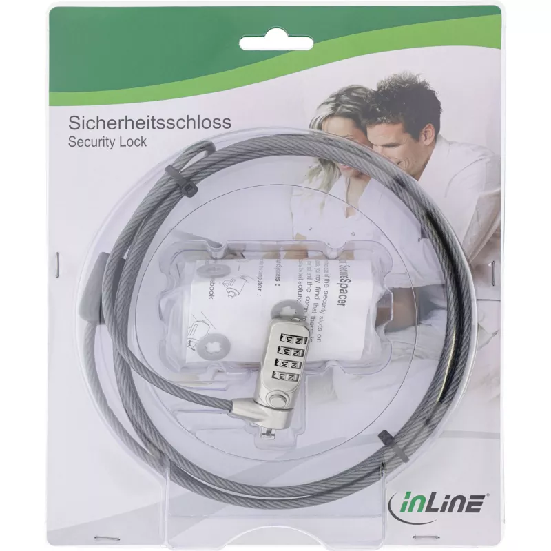 InLine bezpečnostný zámok na notebook s číselnou kombináciou 4,4 mm x 2 m
