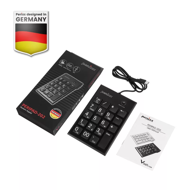 Perixx PERIPAD-202C numerická klávesnica USB-C s 2x USB-A hub čierna (57161I)