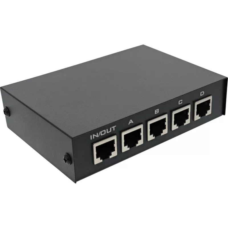 InLine RJ45 prepínač manuálny 1 na 4, 5x RJ45 konektor samica Fast Ethernet