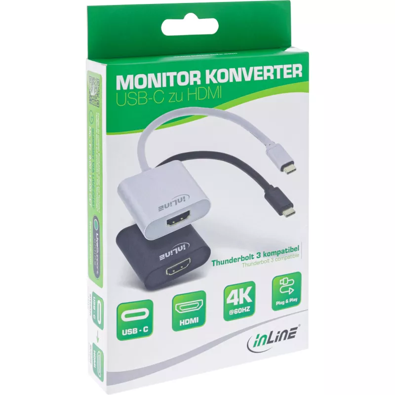 InLine USB display konvertor, USB-C konektor samec na HDMI konektor samica (DP Alt Mode), 4K/60Hz