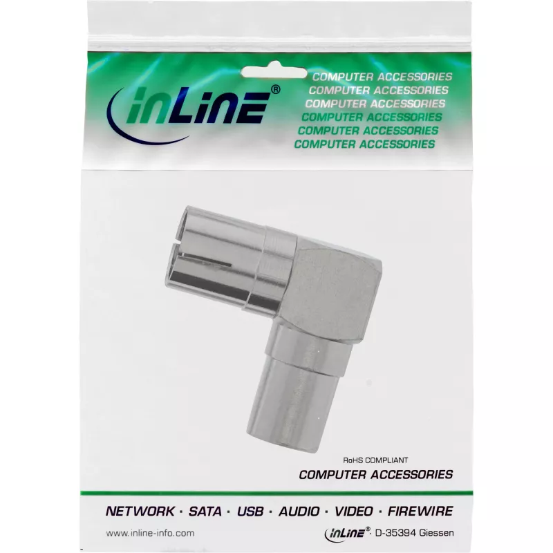 InLine anténny koaxiálny adapter IEC konektor samec na konektor samica zahnutý kov 69915M