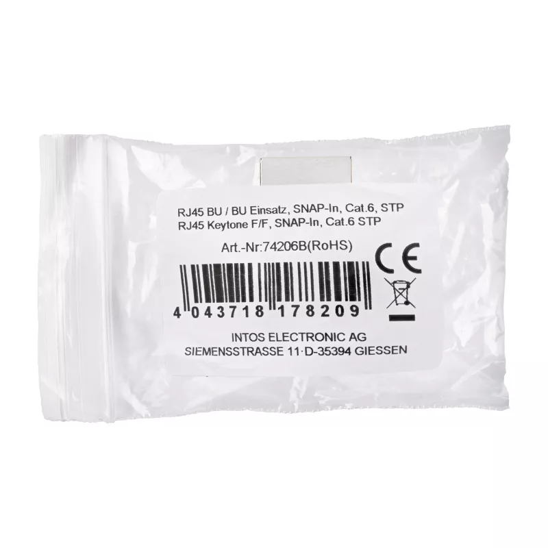 InLine RJ45 modul konektor samica-na-samicu SNAP-In Cat.6 STP, čierny/strieborný