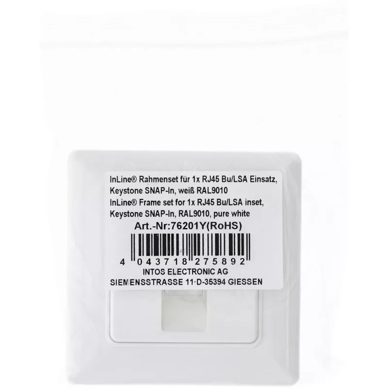 InLine rámiková sada pre 1x RJ45 samica/LSA vložku, Keystone SNAP-In, biela RAL9010