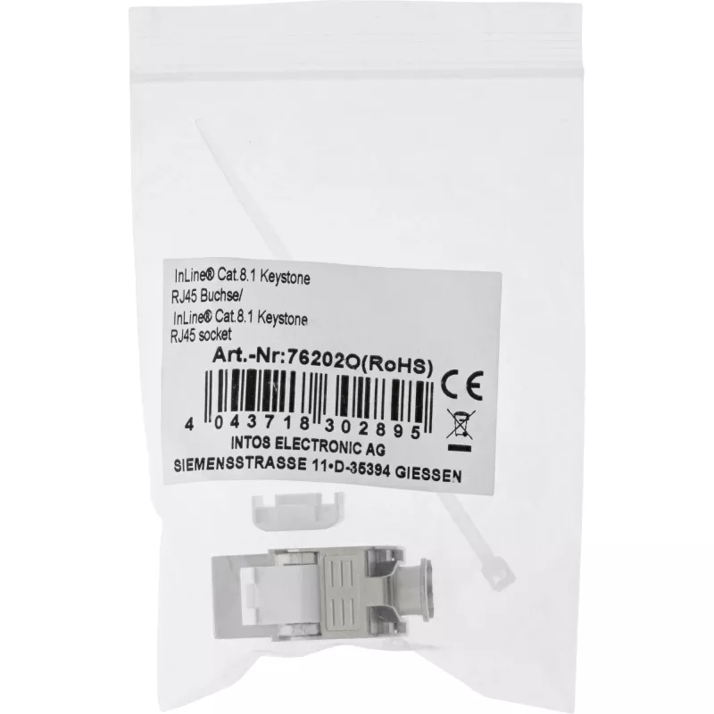 InLine RJ45 Keystone Jack Snap-In modul Cat.8.1 plochý kovový 1 ks