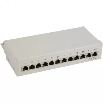 InLine Patch Panel Cat.6 12 portov na stôl/montáž na stenu svetlosivý RAL7035