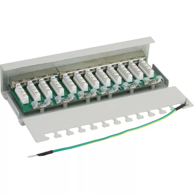 InLine Patch Panel Cat.6 12 portov na stôl/montáž na stenu svetlosivý RAL7035