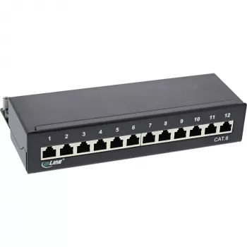 InLine Patch Panel Cat.6 12 portov na stôl/montáž na stenu čierny RAL9005