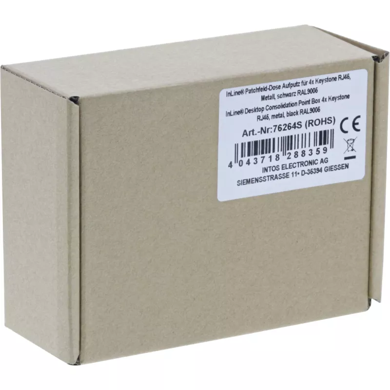 InLine Desktop konsolidačný bod box 4x Keystone RJ45, kov, čierny RAL9005