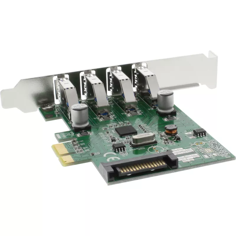 InLine USB 3.0 4 port host radič PCIe vrátane LP krytu a 4 pin Aux. napájanie