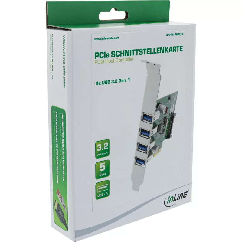 InLine USB 3.0 4 port host radič PCIe vrátane LP krytu a 4 pin Aux. napájanie