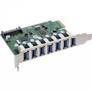 InLine USB-A 3.2 Gen.1 7 port host radič PCIe, SATA napájanie