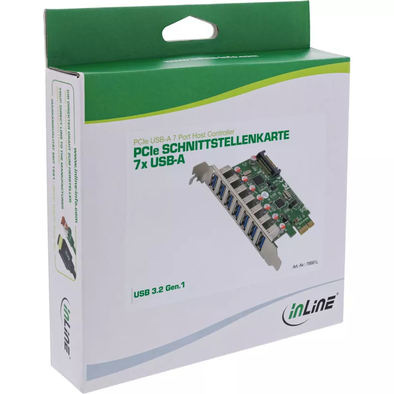 InLine USB-A 3.2 Gen.1 7 port host radič PCIe, SATA napájanie